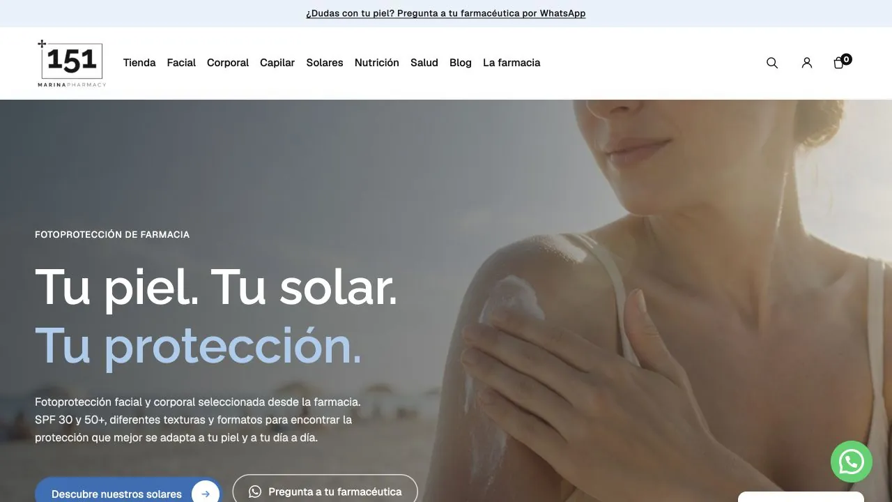 Captura de la web pública de la tienda online de 151 Marina Pharmacy